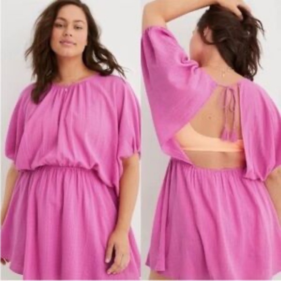 Aerie Womens Golden Hour Cover Up Pink Cotton Gauze Tasseled Open Back size S - Picture 1 of 12